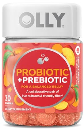 OLLY Probiotic + Prebiotic Gummy, 500 million CFUs, Peachy Peach - 30 Count