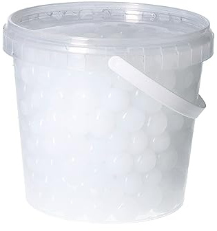 Trendfinding 1 litros Cubo de plástico con Tapa Decorativa Hydro Agua Perlas Bolas Artificial Flores Tierra aquaperls Aqua Linos para Decorar Diámetro 1,5 hasta 2,5 cm (Blanco)