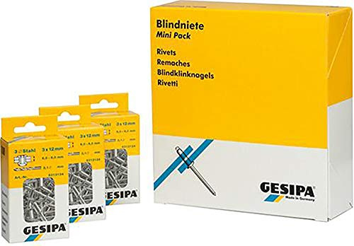 GESIPA Blindniete Mini-Pack 100 Stück (Stahl/Stahl 4x12, Nietschaft-ø 4 mm, Scherkraft 2000 N, Zugkraft 2000 N, Flachrundkopf) 1433573