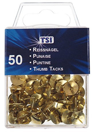 TSI 48008 Reißnägel, 50er Packung, goldfarben, 10 mm