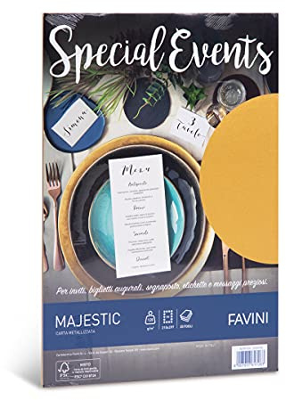 Favini Special Events Papier métallisé 120 g/m² A4 Rame de 20 feuilles finition nacrée Idéal pour événements spéciaux imprimable, doré, 21 x 29,7 cm