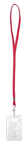 Karteo Ausweishülle vertikal mit Schlüsselband rot [1 Stück] Kartenhalter Lanyard mit Metalldrehhaken und Kartenhülle 86 x 54 mm