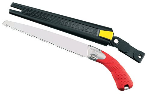 AUSONIA - SCIE À ÉLAGUER PROFESSIONNELLE RAZOR AVEC LAME DE 25 CM À DENTURE DÉCROISSANTE CHROMÉE ET TREMPÉE À IMPULSIONS, MANCHE PARAPLUIE ERGONOMIQUE EN ALUMINIUM