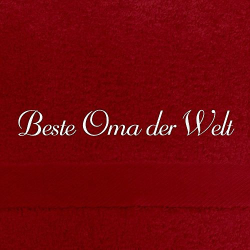 digital print Gästehandtuch mit Namen Beste Oma der Welt Bestickt, 40x60 cm, rot, extra Flauschige 550 g/qm Baumwolle (100%), Handtuch mit Namen besticken, Gästetuch mit Bestickung
