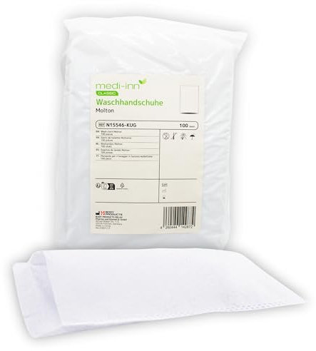 Medi-Inn+ Einmal Waschhandschuhe Molton weiß, 100 Stück, 75 g/m², 22 x 15 cm, für Babys, Kinder & Erwachsene