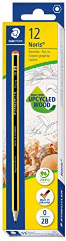 STAEDTLER Bleistift Noris 120, Made from Upcycled Wood, Härtegrad 2B, Rutschfeste Soft-Oberfläche, hohe Buchfestigkeit, hohe Qualität Made in Germany, Packung mit 12 Stück, 120-0