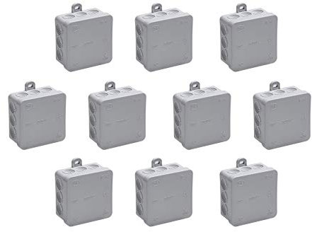 Meister Junction, 85 x 85 x 37 mm, Pack of 10, 12 Cable Entries, Splash-Proof, Suitable Outdoor use, Surface-Mounted, Wet Room Box, 7463040, Gray