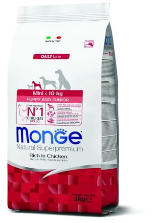 Monge Natural Superpremium Puppy And Junior Rich in Chicken, per Tutte Le Razze (Cibo Secco per Cani di meno di 10 kg, con Pollo, Molto Ricco di Fibre e vitamine, 3 kg)