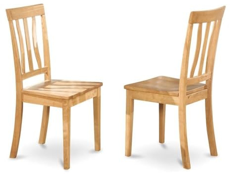 East West Furniture ANC-OAK-W Antique Dining Room Chairs - Slat Back Wooden Seat Chairs, Set of 2, Oak