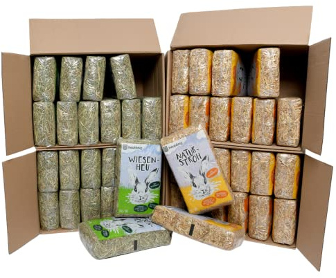 Heukönig 24x1kg Heu und 24x1kg Stroh Kombi-Paket, Perfekt als Einstreu und Futter - Natürlich & Staubfrei