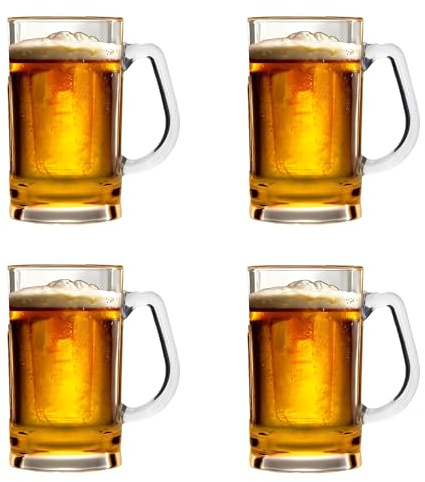Lily's Home Set of 4 Unbreakable Classic Beer Mug 18.9oz each, Made of Shatterproof Plastic and Ideal for Indoor and Outdoor Use, Reusable