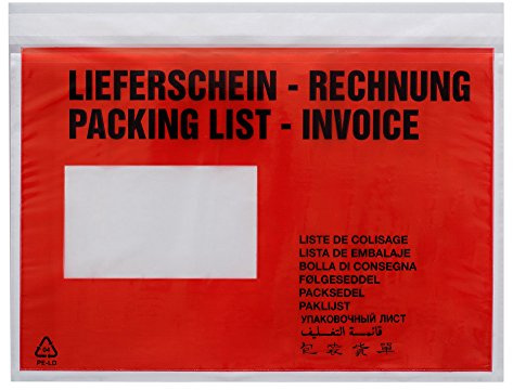 Debatin 522183 Begleitpapiertasche C5 Druck: Lieferschein/Rechnung Mehrsprachig, 1000 Stück im Karton