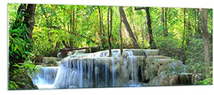 ARTTOR Glasbild 140x50cm Wandbild Glasdruck Landschaften Wald - 2664 | Wasserfall Umfeld Panorama Groß XXL Modern Dekoration Wohnzimmer Schlafzimmer Küche Wanddeko Kunstdruck Art Wall Decor ARTTOR