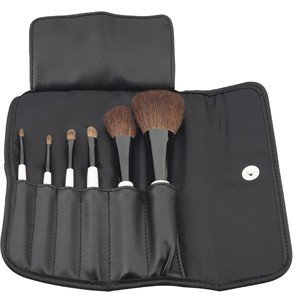 Make-Up Pinsel Set Inhalt: 6 Stück Naturhaar mit Pinseltasche Inhalt: 1x Lippenpinsel, 1x Eyelinerpinsel, 1x Lidschattenpinsel 5mm, 1x Lidschattenpinsel 9mm, 1x Rougepinsel, 1x Puderpinsel und Kosmetiktasche (Black)