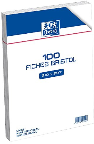 Oxford Fiches bristol, 100 Blatt, A4, Weiß (unperforiert), 21 x 29,7 cm