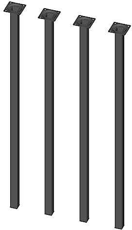 Element System 4 Stück Stahlrohrfüße eckig, Tischbeine, Möbelfüße inklusive Anschraubplatte, 80 cm, 10 Abmessungen, schwarz, 4 farben, 18133-00314