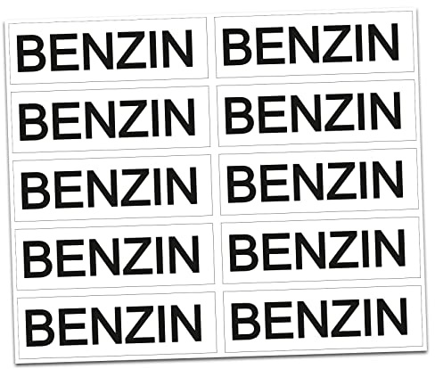 10 x Aufkleber Kraftstoff Kennzeichnung -Finest Folia Tankdeckel Auto Hinweis Brennstoffe AdBlue Benzin Gemisch Diesel Wasser Super (R022-02 Benzin)