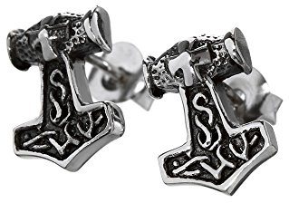 NKlaus Ohrstecker für Damen Silber Wikinger MJÖLNIR Thorhammer, 2 Stück | 925 Sterlingsilber; echtes 925er Sterlingsilber; geschwärzt; Höhe: 11mm; Breite: 8mm