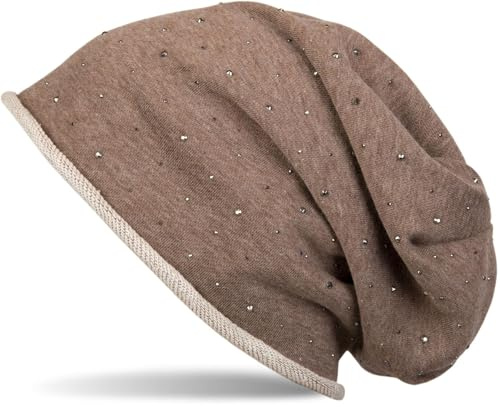 styleBREAKER Damen Beanie Mütze mit Strass-Nieten Applikation und Rollrand, warm 04024024, Farbe:Braun