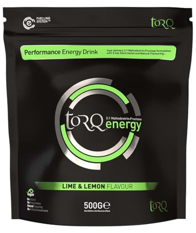 Torq Bebida energética Bebida energética isotónica de Lima Limon natural en polvo - Bebidas energéticas en polvo con electrolitos Altos en carbohidratos 30 g por 500 ml y sodio - 15 porciones - 500 g