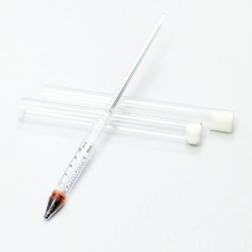 Alkoholmeter 0-100 Vol% mit Thermometer und Temperaturausgleichsskala, Qualitätsprodukt, geliefert in Schutzhülle aus lebensmittelechtem Hartplastik (100 ml), kann als Eintauchzylinder genutzt werden kann - Aräometer Hydrometer