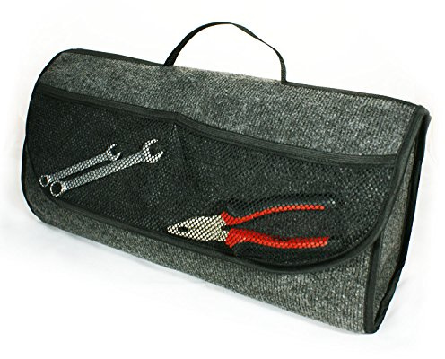 Ferocity Kofferraumtasche Auto-Organizer für Kofferraum, 50x17x26 cm; 100% PP, mit Klettverschluss, Klettstreifen zum Befestigen am Boden, vorne 2 taschen, Tragegriff [014]