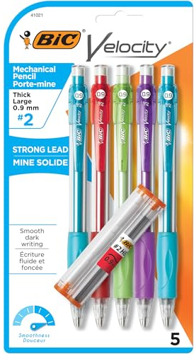 BIC® Velocity® Original Mechanical Pencils, 0.9 mm, Assorted Barrel Colors, Pack of 5