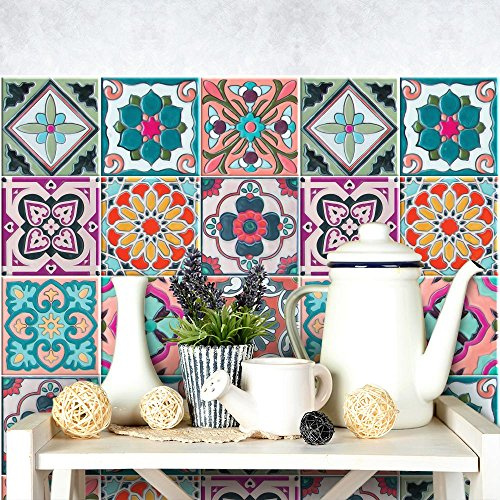 RE-COVERTILES - Adesivi Piastrelle Cucina Bagno Mattonelle adesive in PVC Impermeabili Antigraffio Stickers Decorazione Parete Cementine Peel and Stick - Modello 32 Pz 15x15 cm PS00013 Made in Italy