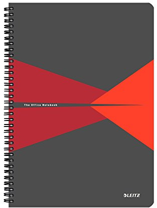 Leitz 44950025 Office Collegeblock A4 kariert, spiralgebunden mit PP Einband Rot