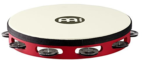Meinl Percussion Traditional Headed Tambourine - Mit Synthetikfell - Durchmesser 10 Zoll - Siam Eiche / Stahl, Rot / Schwarz (TAH1BK-R-TF) | Tamburin mit 1 Reihe Jingles, Durchmesser 10 Zoll, mit Synthetikfell, Holz und Stahl