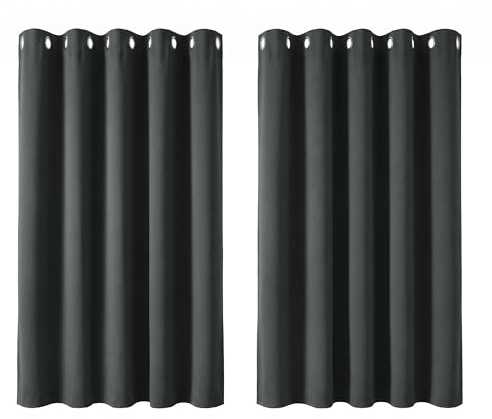 Deconovo Thermovorhang Wohnzimmer Blickdicht Hitzeschutz Curtain Dunkelgrau | 2er Set, H138 x B168 cm, Vorhang Verdunkelnd, Sichtschutz, UV-Schutz, Ösenschal, für Schlafzimmer Wohnzimmer Kinderzimmer