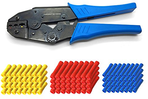 ARLI Crimpzange + Stoßverbinder 40x Rot 50x Blau 10x Gelb Elektrische Steckverbinder Stoß Stoss Verbinder Quetschverbinder Stoss verbinder Zange Set kfz Auto Steckverbinder Rundverbinder Kabelschuhe