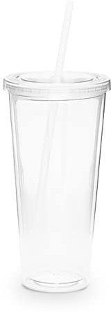 Simple Green Solutions - Akryl dubbelvägg återanvändbara koppar med lock och sugrör för kalla drycker, isolerade plastglas med lock och sugrör, 59 ml kapacitet, klar