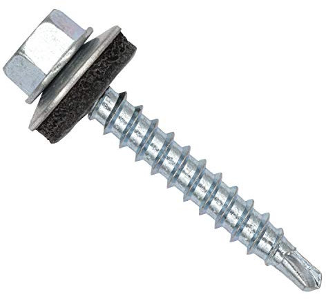 Color-Head Trapezblechschrauben 100 Stück, Farbe Blank, 4,8x60mm, Bohrschrauben, Blechschrauben mit EPDM-Unterlegscheibe, Dachschrauben verzinkt für Trapezblech & Blechdach