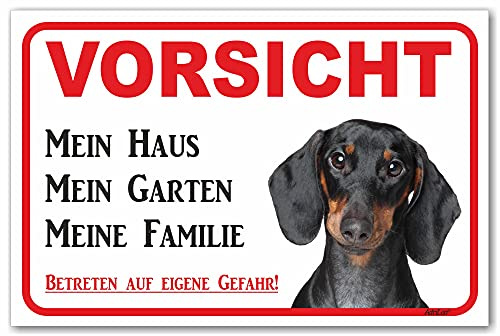 AdriLeo Schild - Vorsicht Kurzhaardackel - Mein Haus - (15x20cm) / Achtung Hund Wachhund Dackel Teckel Dachshund robust langlebig UV-beständig wetterfestes Warnschild
