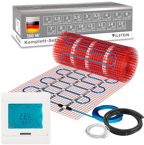 VILSTEIN Elektrische Fußbodenheizung 150W/m² - Bodenheizung Elektrisch geeignet für Laminat, Fliesen & mehr - Elektro Fussbodenheizung - Elektrische Heizmatte Fußboden - 7m²