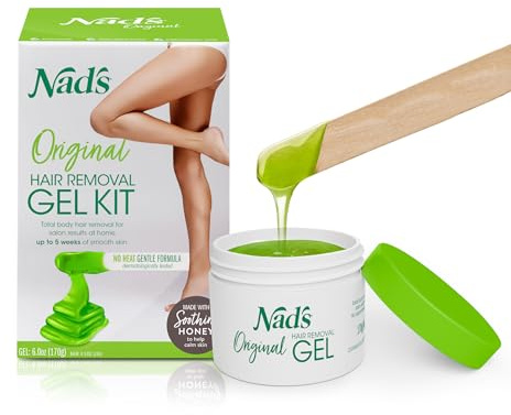 Nad's Original Natural Hair Removal Gel Wax Kit, Waxing Kit for Full Body, Hair Removal Wax with Strips, No-heat Formula, 6 Ounce