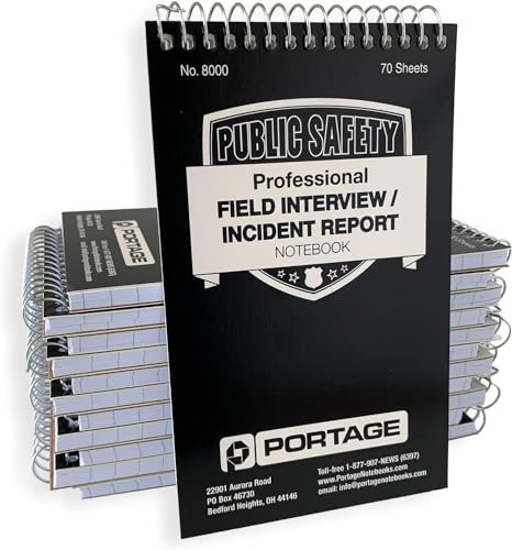 Public Safety Notebook – Spiral Notebook, Notepad, Writing Pad with Template for Interviews, Accidents & Incident Reports, Field Book for Police – 3.75 x 6 Inches, 70 Sheets / 140 Pages (Pack of 12)