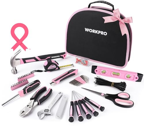 WORKPRO 236- Piece Pink Tool Kit, Hand Tool Set with Round Pouch