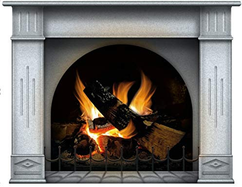 Wandaufkleber Kamin mit brennendem Feuer Wandtattoo Dekoration Brennholz Flammen fotorealistische Kunst Poster (Mittel Ivory)