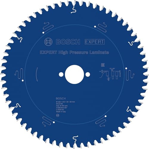 Bosch 1x EXPERT HPL Circular Saw Blade, 235x2,8/1,8x30 mm, Z64 | für HPL – Hochdruck-Schichtpressstoffplatte, Ø 235 mm, Professional Zubehör kabelgebundene Handkreissägen, Tauchsäge