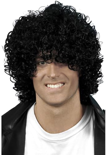 Smiffys Afro Wetlook Perücke, Schwarz, Lockig Halloween