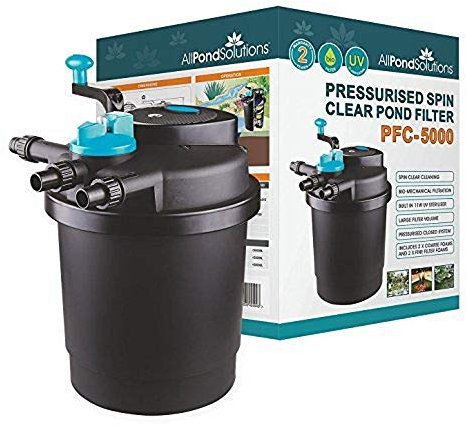 AllPondSolutions Pressurised Koi Fish Pond Filter with UV Steriliser – All in one UV Pond Filter System - Easy to Clean & Maintain - for Outdoor Ponds Up to 5000 litres - PFC-5000