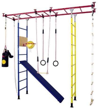 Kletterdschungel - das Original - in Kindergartenqualität. Das Indoor Spielhaus als Spielturm und Sprossenwand im Kinderzimmer. Brücke Maxi (für Raumhöhen von 205-240 cm)