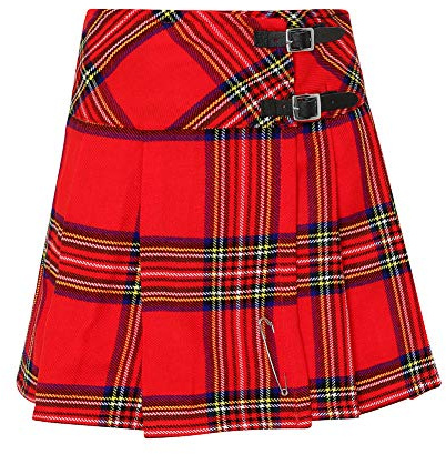 Tartanista - Kilt/Minifalda Escocesa con Correas - 41,9 (16,5) - Royal Stewart - Rojo - EU38 UK10