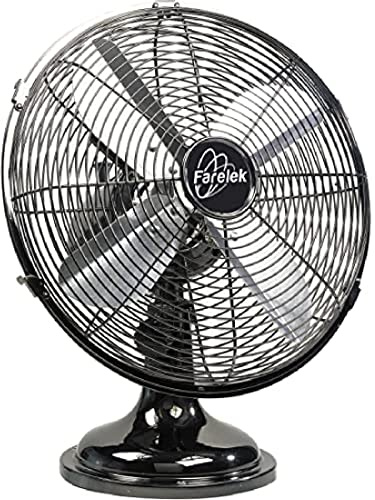 Farelek Utah Ventilateur de table UTAH 35W Ø30cm, métal chromé, 4 pales métal chromées, 3 vitesses, tête inclinable & oscillante 160°, Gris