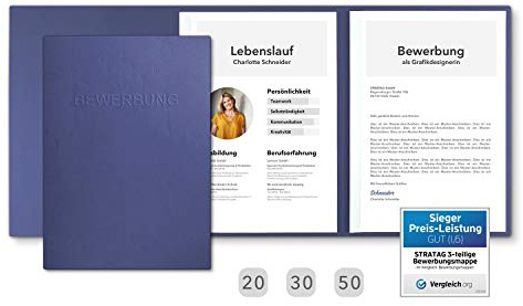 50 Stück SPAR-SET dreiteilige Bewerbungsmappen Blau in feinster Lederstruktur