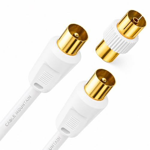 Cable Mountain 5m TV Aerial Cable – Coaxial RF Lead Male to Male, 75 Ohm IEC 9.5mm Gold Plated | Aerial Lead for Freeview, Sky, Virgin Media, BT, Set Top Box (White)