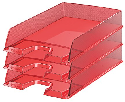 Esselte| Lot de 10x Corbeilles à courrier Europost A4 | Empilable| Rangement de Documents, Catalogues, Brochures & Magazines | Pour la Maison, Bureau| Motif Texturé | Rouge translucide| 623601