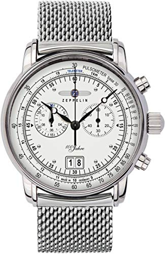 Zeppelin Herrenuhr Serie 100 Jahre Chronograph Datum Edelstahl Milanaiseband 7690M-1